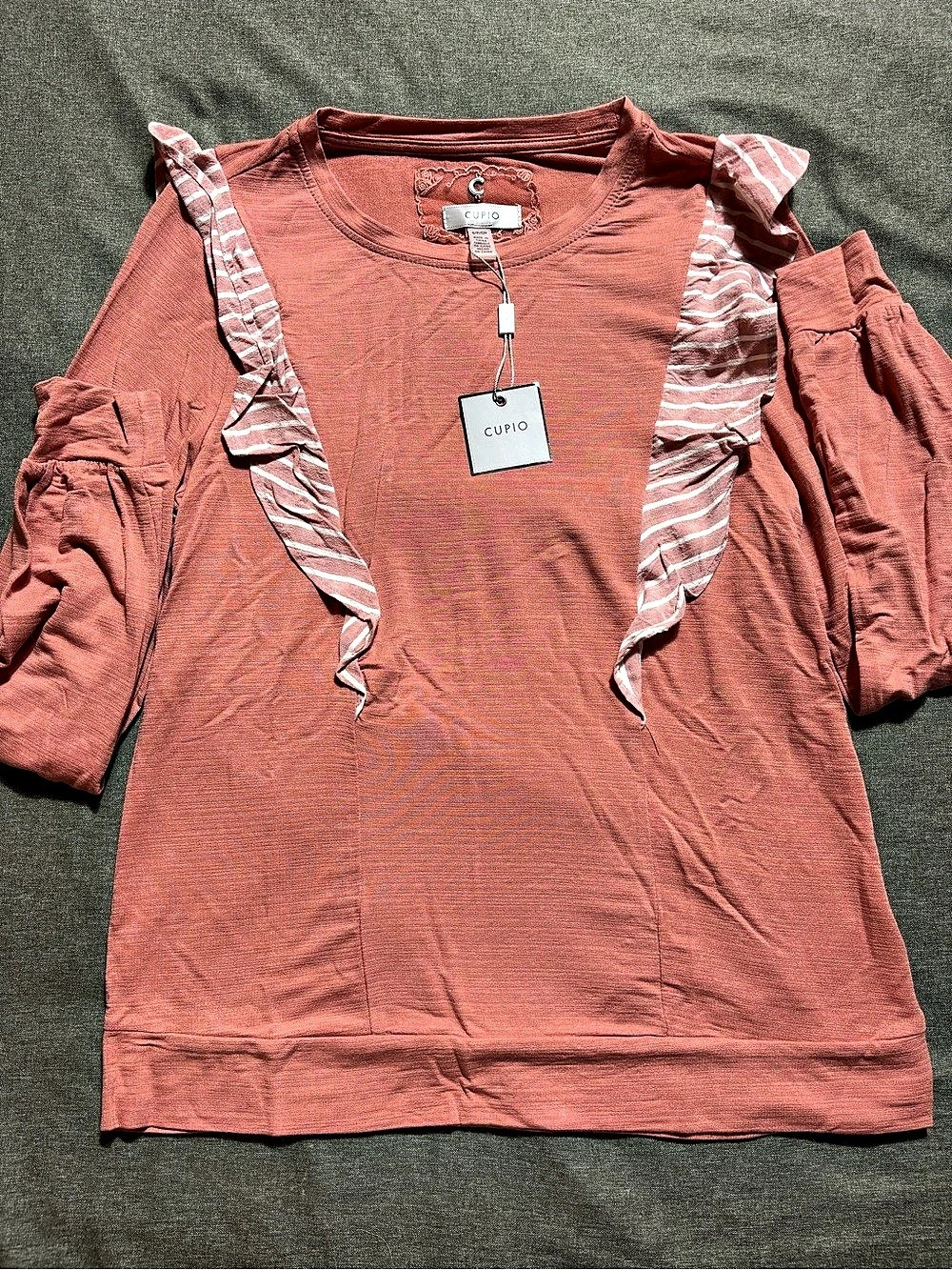 Cupio BK1222 Ruffle Sleeve Striped Top in Pink Size Small NWT